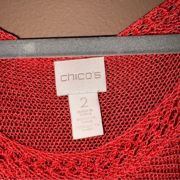Chico’s Linen Open Knit Short Dolman Sleeve Sweater orange size 2 - Picture 3 of 7